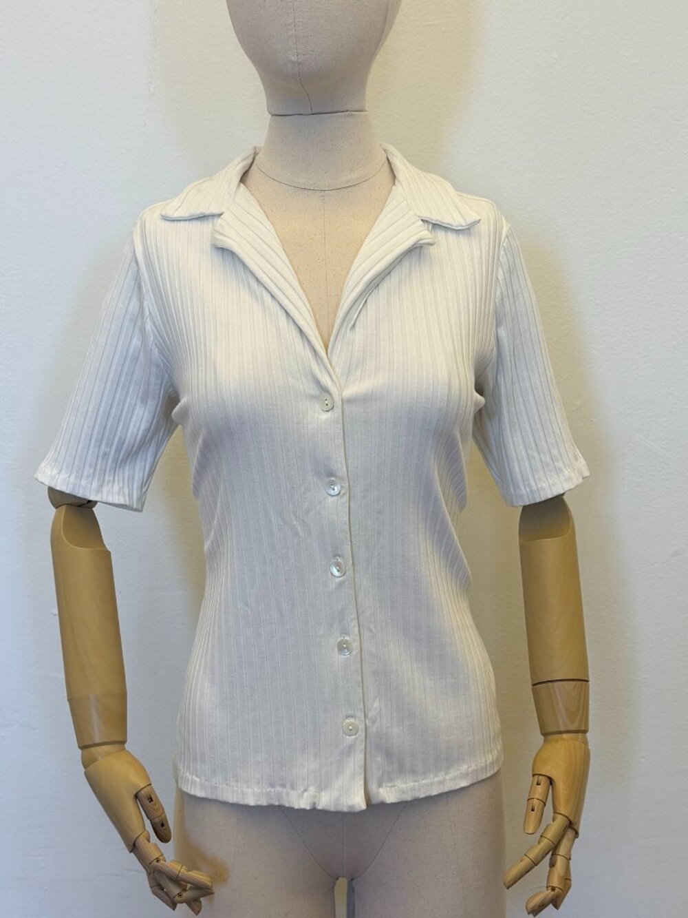 Banana Republic Ribbed Knit Collared Top — Ivory, Size M